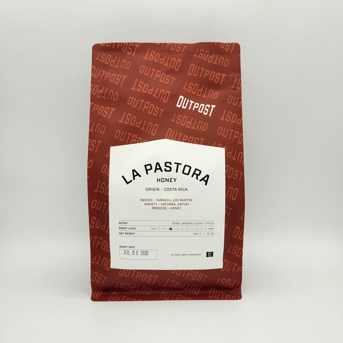 Outpost Red coffee bag on white background