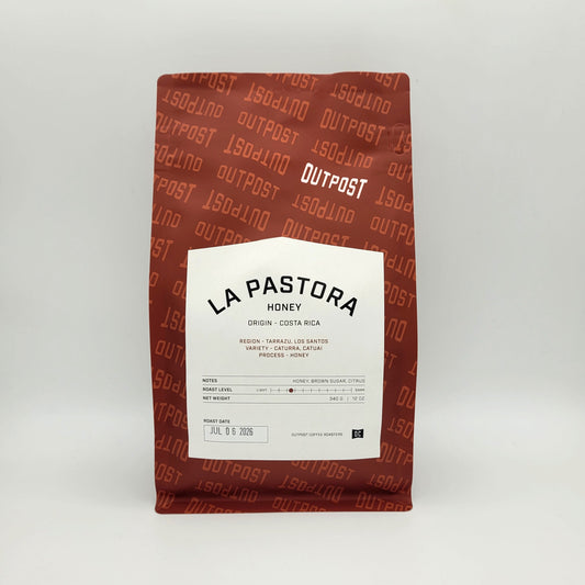 Outpost Red coffee bag on white background